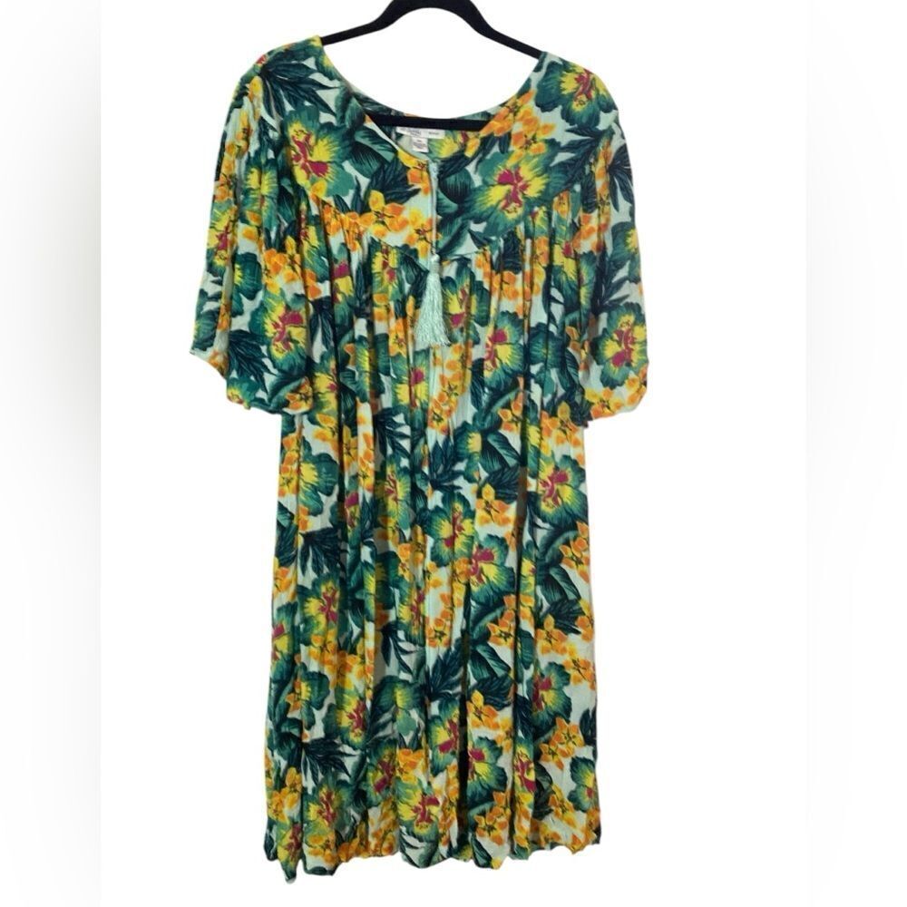 Go Softly Floral Green and Yellow Dress Woman’s Size 3X